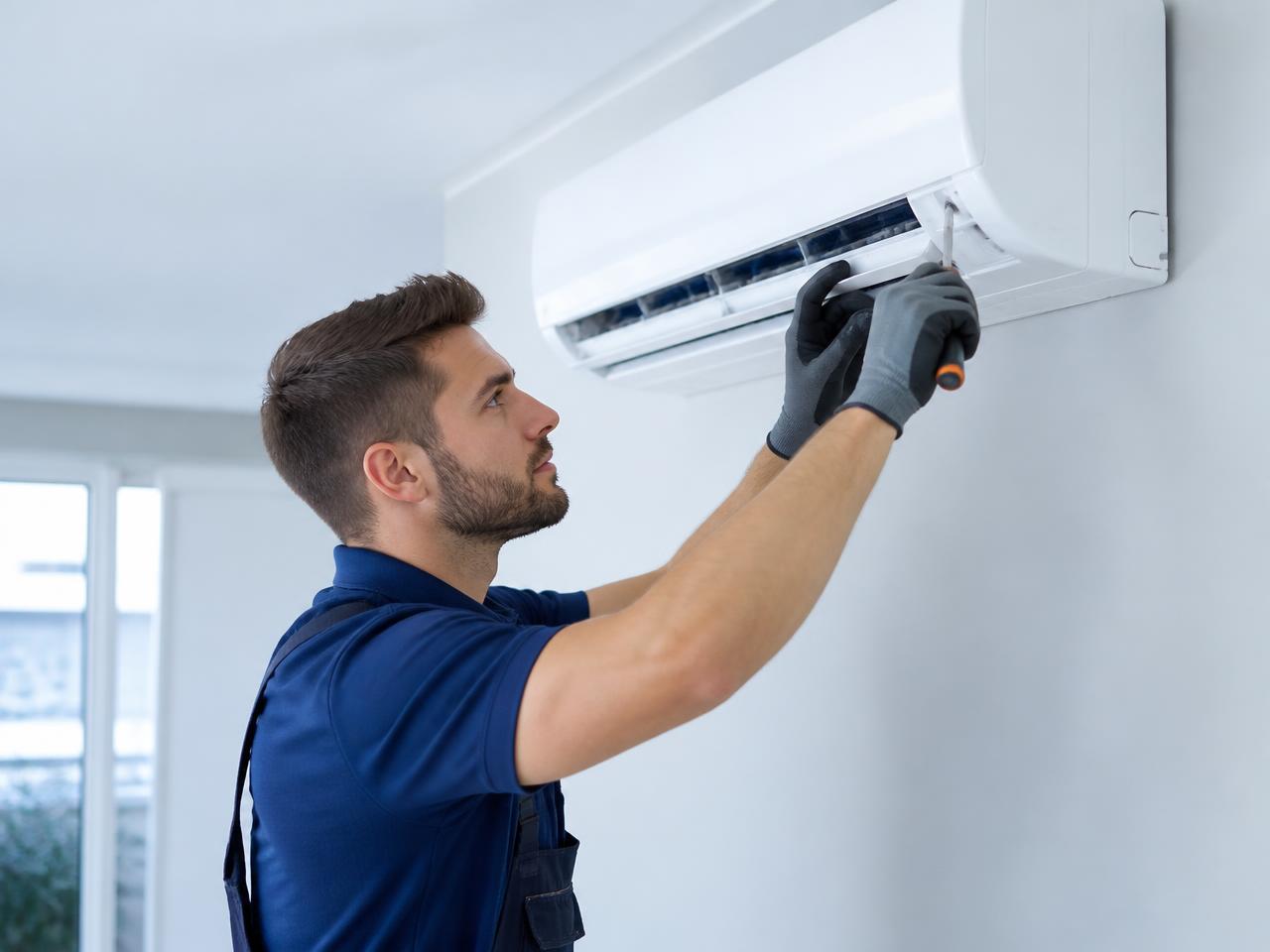 Técnico da Refresh Climatização instalando um ar-condicionado split